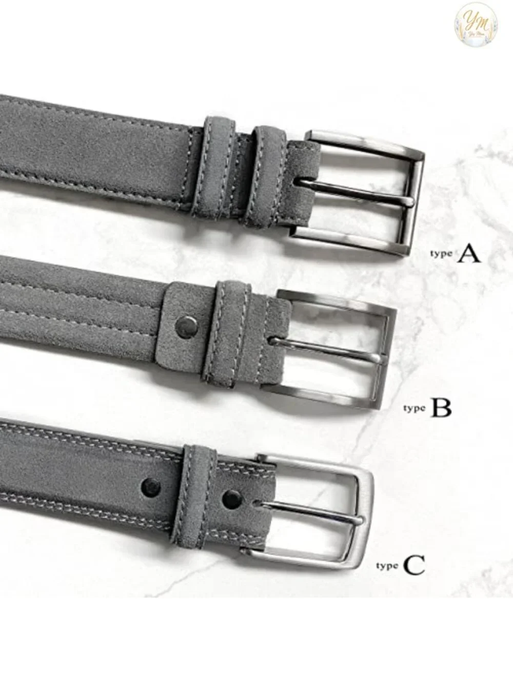 Men's Genuine Suede Leather Casual Dress Belt 35mm Wide Stitched Edges,